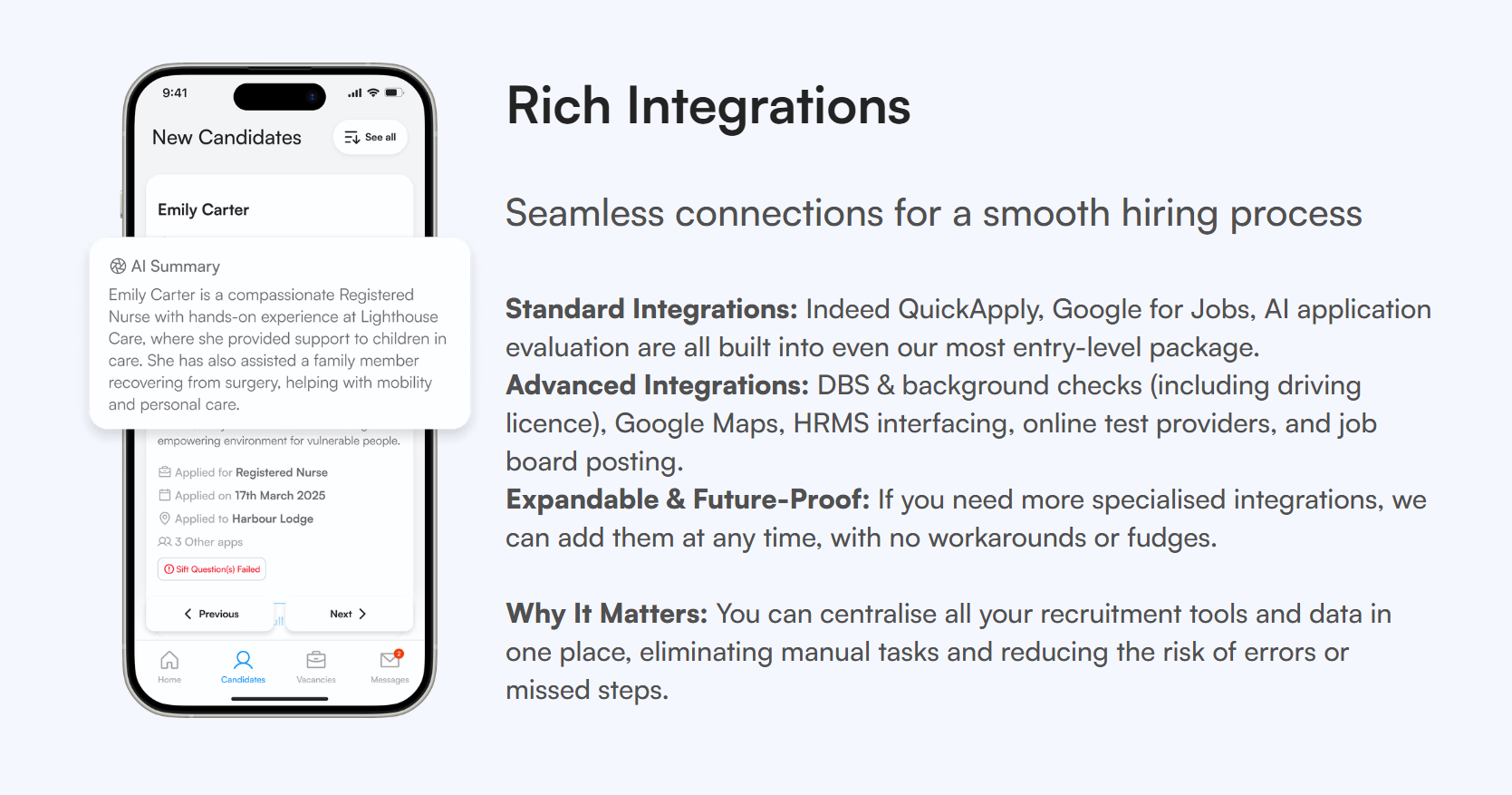 Harbour ATS showing AI-generated candidate summary powered by Epoch AI
